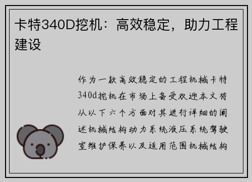 卡特340D挖机：高效稳定，助力工程建设